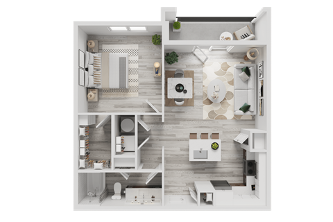 Floor plan for 1 bed, 1 bath, 783 sqft